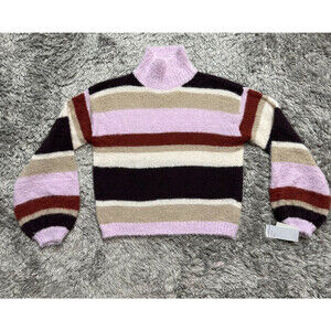 TEN SIXTY SHERMAN Fuzzy Striped long sleeve Sweater size S in lavender combo